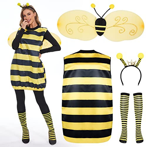 FORMIZON Déguisement d’abeille pour Adulte, Déguisement Femme de Abeille, Set de Costume d'Abeille d'Halloween avec Ailes, Serre Tête, Costume Cosplay de Carnaval pour Halloween Carnaval Fête (XL)