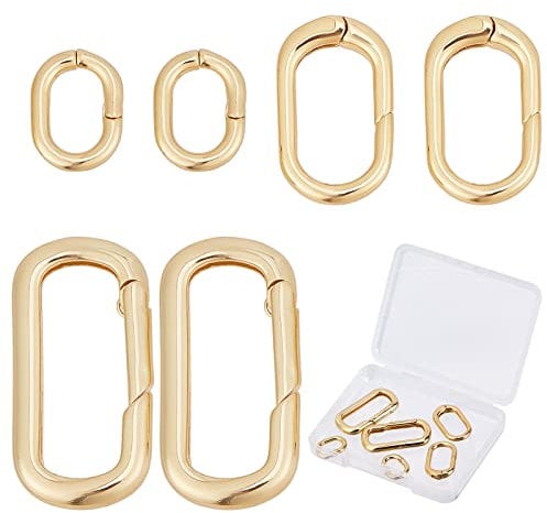 SUNNYCLUE 1 Box 6 Stück 3 Größen Messing Ovale Verschlüsseanhänger Spring Gate Ring 18 Karat Gold Verschlüsseanhänger Karabinerverschluss Verschluss Für Schmuckherstellung Verschlüsseanhänger Tasche G