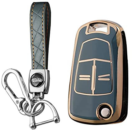 KUNIO Klapp Schlüsselhülle Passt für OPEL Corsa Astra J Vectra Zafira Antara Tigra Adam Insignia Mokka TPU Autoschlüssel Hülle Schlüsselanhänger Schlüsselcover Schlüsselbund Grau
