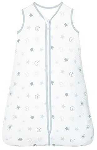 Lictin Sommerschlafsack Baby 1.0 Tog 100% Baumwolle Schlafsack Baby Sommer für Jungen und Mädchen, Schlafsack Baby Weißer Stern Mond, Einstellbare Länge 65-83 cm