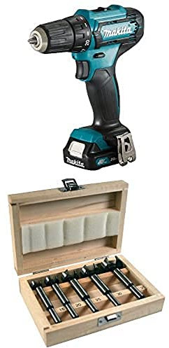 Makita DF333DSAL1 Akku-Bohrschrauber 12V max. / 2,0 Ah, 2 Akkus + Ladegerät im Transportkoffer inkl. Akku-Lampe ML106 + Forstnerbohrer Set 5St.