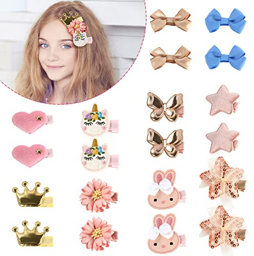 Pince Cheveux Bebe Fille Lot de 20 barrettes à cheveux pour fille - Avec papillon/étoile/couronne/cœur - En forme de caricature - Pour bébé et enfant - Jolies pinces à cheveux