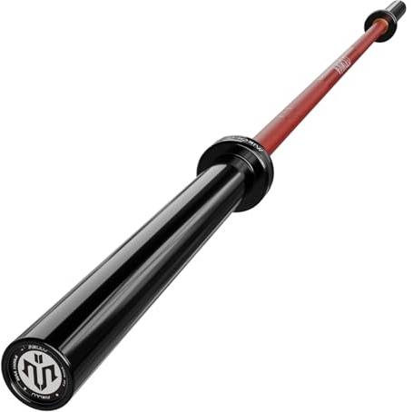 Mikolo Olympische Langhantel, 20 kg, 5,1 cm Standardstange für Gewichtheben, Powerlifting, 680 kg Tragkraft, Heim-Fitness-Set (schwarz und rot)