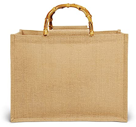 Lidxfeo Strandtasche Jute Groß, Wasserdicht Beach Tote Bag, Boho Jutebeutel, Shopping Bag Damen, Strohtasche Badetasche mit Henkel aus Bambus, für Familie, Strand, Picknick, Shopping, Reise,usw
