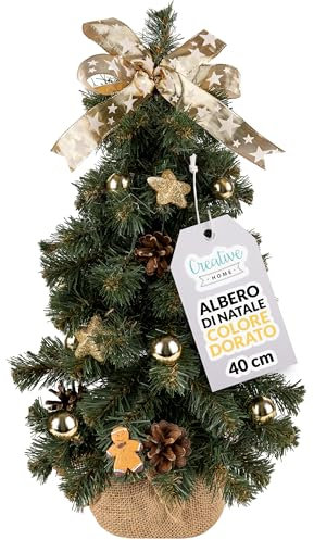 Creative Home Albero di Natale Artificiale Colore Oro | Albero di Natale Piccolo 40cm | Decorazioni Natalizie per Tavolo Scrivania Alberi di Natale gia Addobbati | Alberelli Natalizi Interno e Esterno