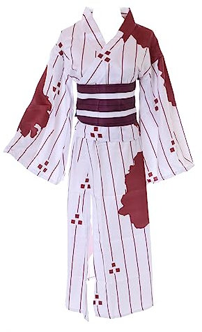 Kawaii-Story MN-222 Weiß rot Blutflecken Halloween Grusel Kimono 4-Teile Cosplay Kostüm für Nezuko Kamado Demon Slayer (L)