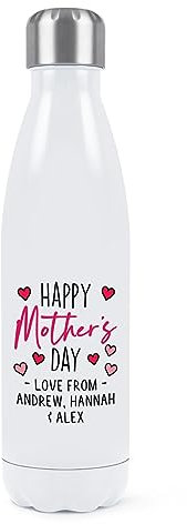 Gift Base Borraccia a doppia parete isolata in acciaio inox per bevande sportive, 500 ml, personalizzabile con scritta Happy Mother's Day, colore: bianco