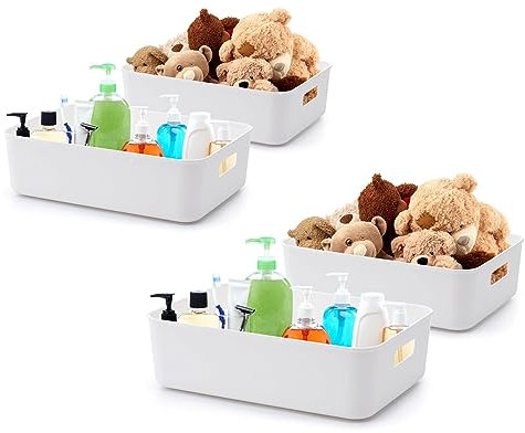 BigTron Storage Bin with Handle-Kitchen Pantry, Bathroom Vanity, Laundry, Health,Refrigerator and Beauty Product Supply Organizer, Under Cabinet Caddy (Standard - 4 Pack, White)