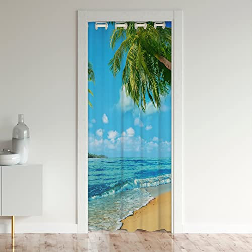 Mer Plage Rideau de Porte 86x203cm Rideaux Exterieur d'entrée Hawaiian Marine Palmiersiers Strong Rideaux Interieur Salon Chambre Rideau Occultant Rideaux
