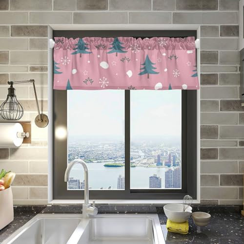 FRODOTGV Weihnachtsbaum-Vorhänge mit Sowflakes-Motiv, für Küche, Fenster, Schlafzimmer, 45,7 x 137,2 cm Länge, Badezimmer-Vorhänge, Fenster, 1 Vorhang, Fensterschal, Volant