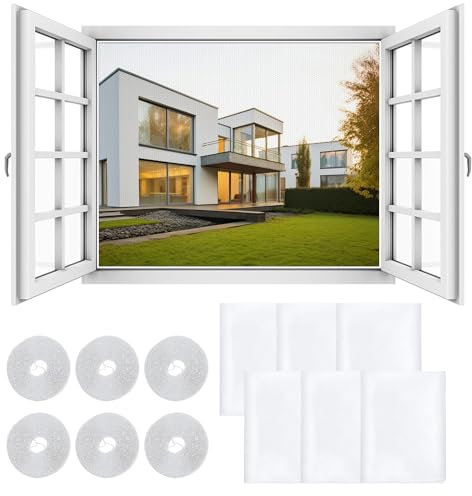 VMINOG Mosquitera Ventana Paquete De 6 Mosquiteras Cortables 1,3 X 1,5 M Mosquiteras Enrollables Montaje Adhesivo Tela Mosquitera Mosquitera Respirable Extensible Con Cinta (Blanco)