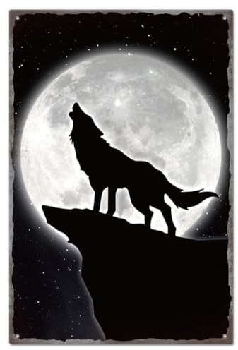 GLOBLELAND Wolf Vintage Metall Blechschild Poster 8x12 Zoll Retro Metallwand Dekorative Blechschilder Für Zuhause Küche Bar Café Club Obstgarten Dekoration