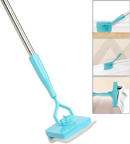 Feaolala Broom Brush Cleaning Mop, Collapsible Baseboard Cleaner Glide Dust Extendable Cleaning Skirting Boards Telescopic Pole Microfiber Cleaner Wash Cleaning Supplies