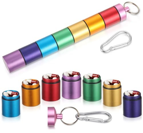 Tablettenbox Metall 7 Tage Pillendose Schlüsselanhänger aus Edelstahl Pillendose Edelstahl Klein Rund mit 7 Teilbaren Fächer Metall Abnehmbar Medikamentenbox Mini Pillen Organizer für Outdoor Reisen