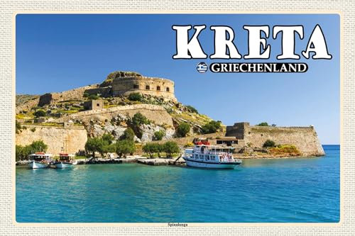 AGDeko® Blechschild 18x12 cm Kreta Griechenland Spinalonga Insel zum Aufhängen oder Stellen Raum Dekoration