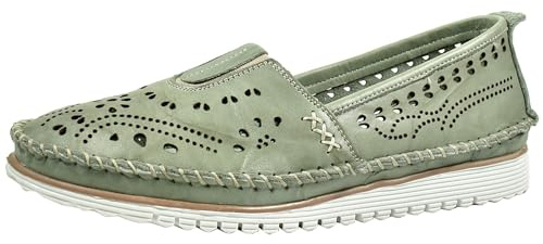 Andrea Conti Damen Slipper Leder Lochmuster Folk Boho 1885909, Größe:37 EU, Farbe:Grün