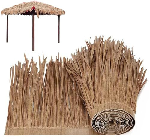 Techo de Paja 39x20in Rollo de Hierba Mexicana vívida Techo Artificial de Paja aislada antiflaming cortable dobla Flexible para Barra de cabaña palapa, Techo de Paja Artificial, Techo de Paja