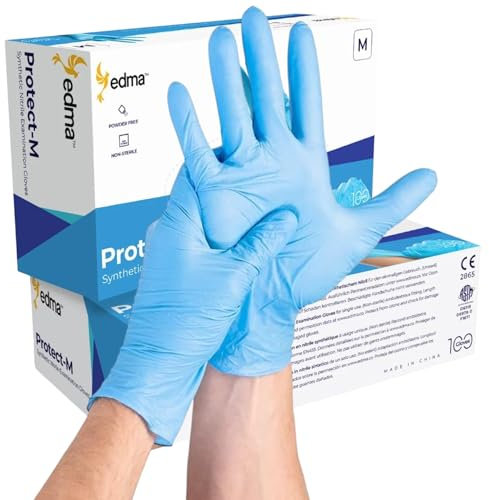 *BOX OF 100* Disposable Nitrile Gloves Blue [ MEDIUM ] Examination Gloves [ Powder, Latex Free ] Food Preparation, Tattoo, NHS, Care Home Work, Cleaning, Multi-Purpose Gloves