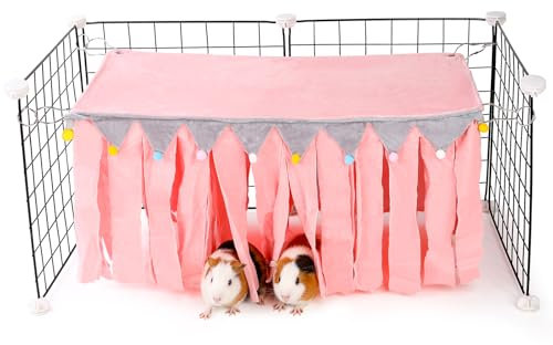 ONEJU Meerschweinchen Versteck, Meerschweinchen Eckversteck, vierseitige Fransen, rechteckige Oberseite und waschbar, geeignete Verstecke für Meerschweinchen und Kaninchen, Keine Metallzäune, Rosa