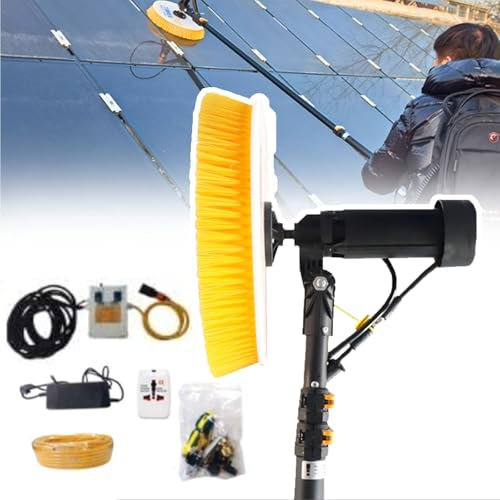 Ostreemaner Machine De Nettoyage De Panneaux Solaires, Robot De Nettoyage Solaire À Tête Unique, Nettoyage À Sec/Lavage À l'eau, Tige Télescopique De Nettoyage Solaire Portable,3.5M