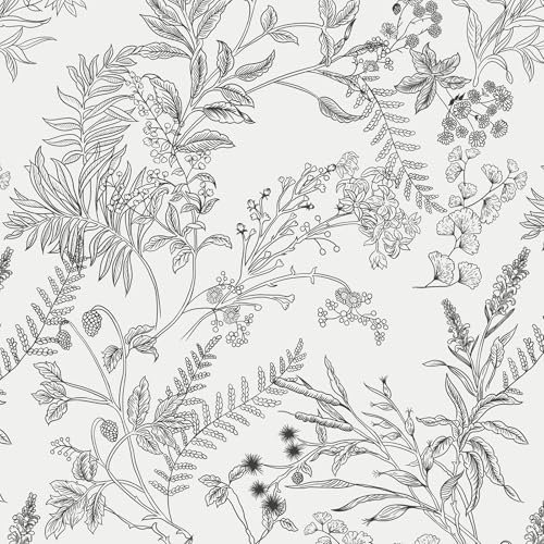CiCiwind Peel and Stick Wallpaper Black White Floral Contact Paper 44×300cm Self Adhesive Wallpaper Thicken Sticky Back Plastic Stick on Wallpaper Waterproof Wall Furniture Vinyl Wrap