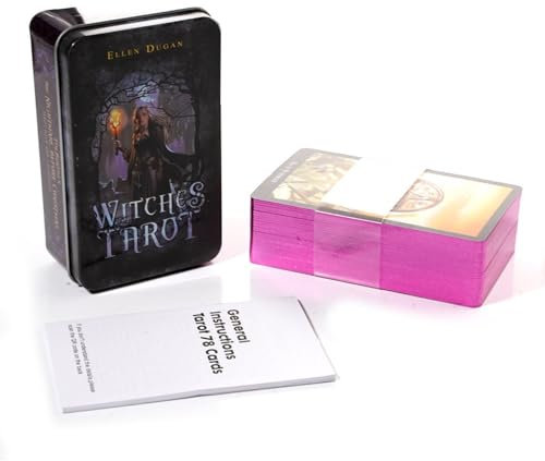 Generisch Hexen-Tarot - 10,2x6cm, Premium Blauer Kern, Goldfolie, verpackt in stilvoller Blechdose