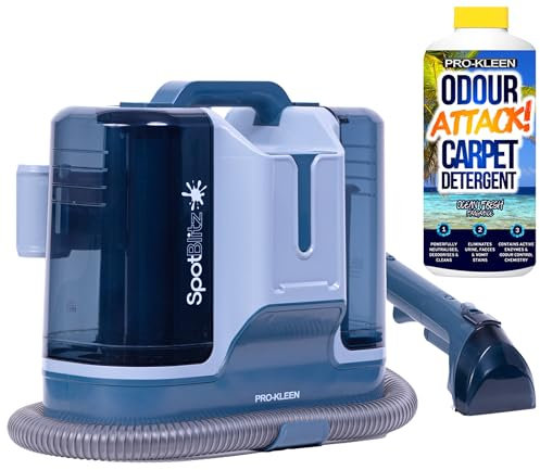 Pro-Kleen Spot Cleaner Carpet Washer 650W With 1L Carpet Shampoo, 1.8L Tank, Remove Spills and Stains from Carpets, Stairs, Upholstery, 5 Cleaning Attachments (Spot Cleaner With 1L Ocean Fresh)