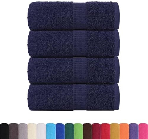 vidaXL Guest Towels - 30x50 cm, Navy Blue, 4 Pcs Set, 360 gsm 100% Cotton, OEKO-TEX Certified, Machine Washable, Bath/Hand/Face/Kitchen/Gym Towels