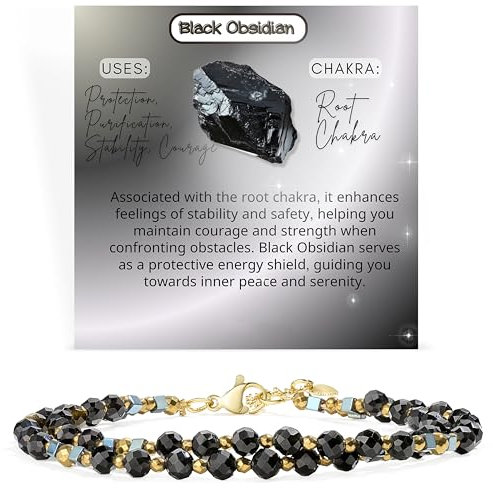 Farfume Armband Damen Edelstein Perlen Armbänder, Chakra 4mm Kristall Natürliche Echte Steine Schmuck Geschenke für Frauen(Schwarzer Obsidian)