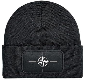 NIMAMA Kinder Mütze Beanie NATO Wintermütze Statement Spruch Print Geschenk Unisex Strickmütze für Jungen und Mädchen - Schwarz
