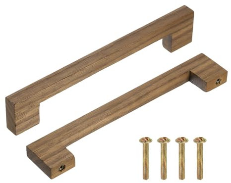 sourcing map 2Pcs Wood Drawer Pulls, 6 Inch Hole Center Square Wooden Drawer Pulls Cabinet Handles with Screws for Kitchen Dresser Wardrobes Door Cupboard, Dark Walnut