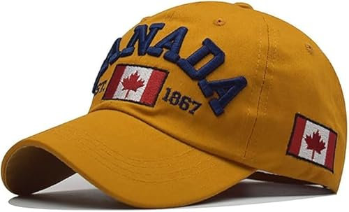 Canada Unisex Baseball Cap - 100% Baumwolle - Ahornblatt bestickt - verstellbar - Sport und Freizeit Cap für Damen und Herren, gelb, 56