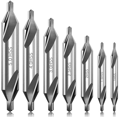 HaoTrade 7Pcs HSS Center Drill Bits Set, Spotting Drill Centering Drill Bit | 60-Degree Angle Center Drill Bits Kit Tool for Lathe Metalworking, 1mm/1.5mm/2mm/2.5mm/3mm/4mm/5mm, M2 High SPE