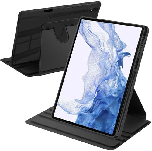 A-BEAUTY Custodia Rotante Compatibile con Samsung Galaxy Tab S8 Plus 2022 / S7 FE 2021 / S7 Plus 2020 12.4 Pollici, Antiurto Trasparente Cover, Auto Svegliati/Sonno, Nero