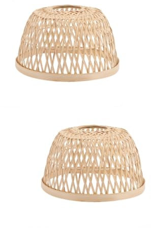 STOBOK 2 Stück Kronleuchter Lampenschirm aus Bambus Schatten großer Lampenschirm modern hängend Weiß Korbleuchter Licht Dekorative Lampenschirme Boho-Hängelampenschirm Bambusleuchte Beige