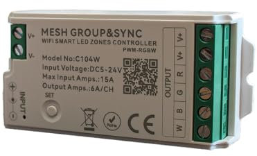 Led Controller RGBW 4CH, WIFI RF 2.4G, App TUYA e Smart Life, DC5V 12V 24V, Max 15A 360W, Per Striscia Led RGBW 4 Linee, Formato Slim 75X36X17mm