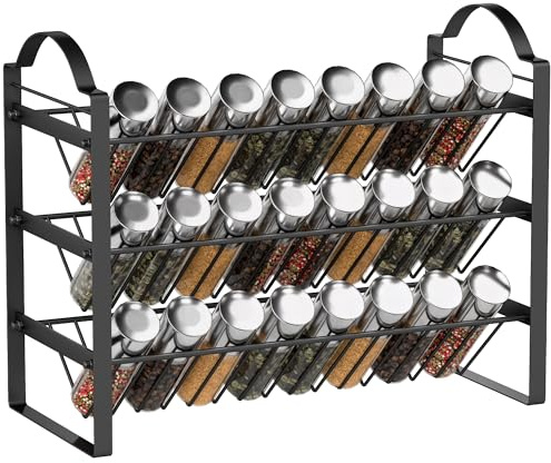 HOMCOM Porta Spezie per Cucina a 3 Livelli, Portaspezie Salvaspazio con Ripiani Inclinati in Metallo, per Mobili e Piano Cucina, Montaggio Facile, Nero