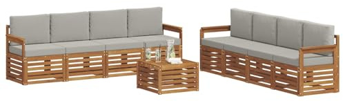 vidaXL Sofagarnituren 9 pcs Natürlich und Hellgrau Massivholz Akazie, Garten, modernes, langlebiges Outdoor-Sofa, Eckmöbel für Terrasse und Lounge, gemütliche Sitzgruppe