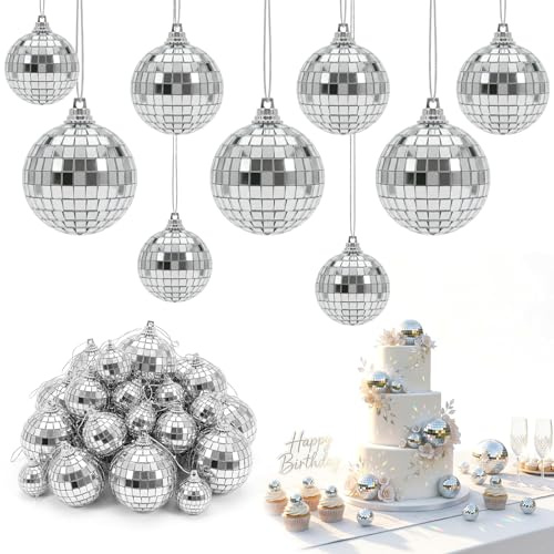 Mirror Disco Ball, 30Pcs Sliver Glitter Ball 3 Sizes(Sliver) | Reflective Mirror Balls Glass Decorations Different Sizes Mirror Balls for Home Party Wedding Decoration Lighting Effect