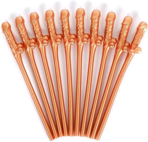 (Rose Gold) Plastic Straws 20Pcs- Hen Party Reusable Penis Straws Accessories Novelty Hen Favours
