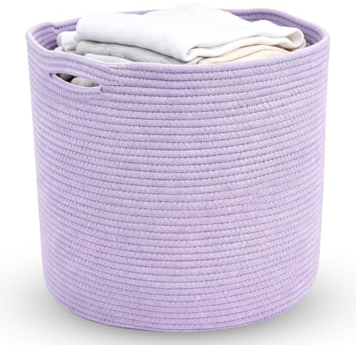 LUPATDY Wäschekorb Geflochten D40*H35cm, Aufbewahrungskorb mit Griffen, Wäschesammler Handarbeit, Korb Aufbewahrung für Decken, Spielzeug, Kuscheltier, Kleidung, Hellviolett