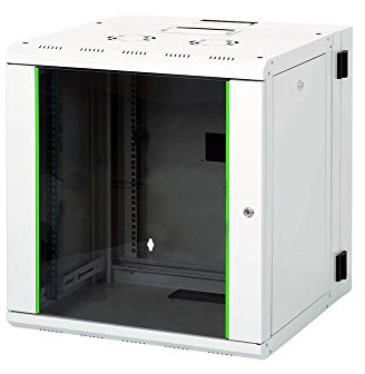 DIGITUS Netzwerk-Schrank 19 zoll 12 HE - Schwenkbar - Wandmontage - Traglast 100 kg - Unique Serie - Glastür - Grau | 600 mm Tiefe – Nutztiefe 440 mm – Wandmontage – Traglast 100 kg – Sicherheitsglastür – Schutzklasse IP20