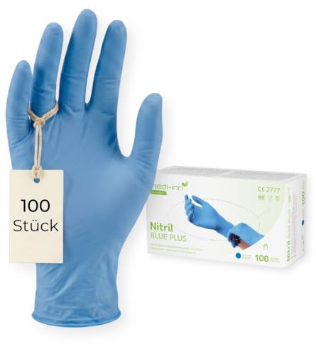 Medi-Inn+ Nitril blue plus Einmalhandschuhe, Gr. M, 1 x 100 Stück, blau, puderfrei