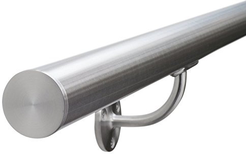 Seagull Balustrades Stainless Steel Handrail for Stairs - Pre-Assembled with Fittings - Premium 320-Grit Satin Brushed Polished Steel - Select Length - One Piece - Classic Flat End Caps - UK Made