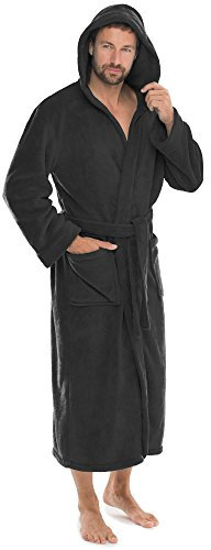CelinaTex Florida Peignoir De Bain Capuche De Couleur Unie Longue Poches Appliquées Femme Homme Unisexe Microfibre Laine Polaire de corail XL noir
