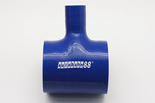 Autobahn88 Curva tubo in silicone per automobili, accoppiatore BOV a 3 vie con raccordo a T, ID= 2 (51mm), ID beccuccio= 1 (25mm), lunghezza 3 (76mm), spessore parete= 0,16 (4mm), 3 strati, Blu