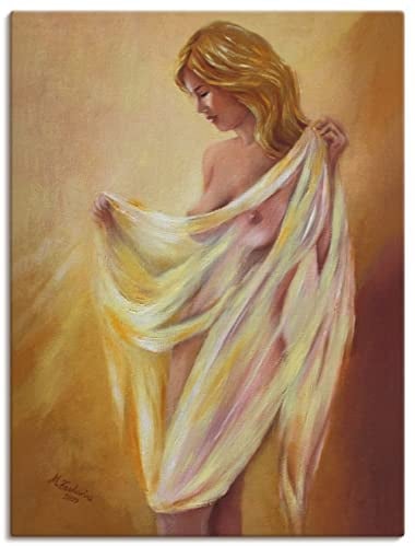 ARTLAND Wanddeko Leinwand Bilder Wandbild Romantik Liebe Erotik Figur Akt Frau Tuch Dessous T2KT