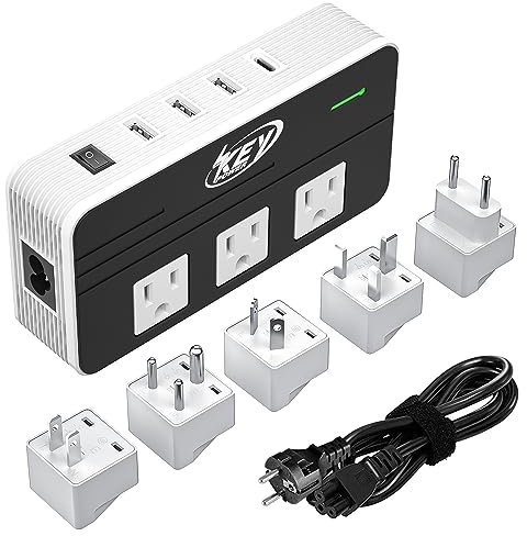 Key Power 230-Watt Step Down 220V to 110V Voltage Converter & International Travel Adapter/Power Converter with USB-C Port 18W - [Use for USA Appliance Overseas in Europe, AU, UK, Ireland, etc.]