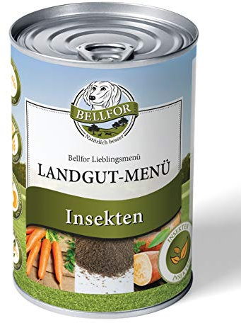 Bellfor Landgut-Menü Hypoallergenes Hundefutter Nass mit Insekten auf Basis der Schwarzen Soldatenfliegenlarve Ideal für Hunde mit Nierenproblemen Getreidefrei 400 g