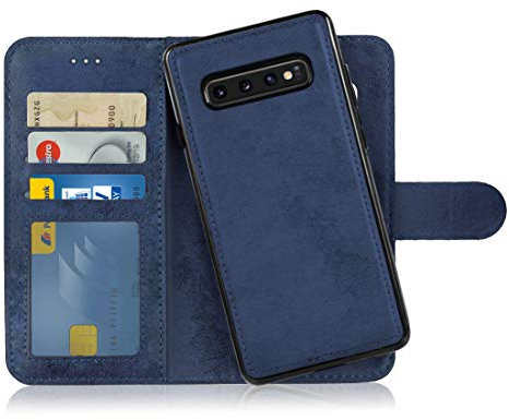 MyGadget Flip Case für Samsung Galaxy S10 Plus - [ abnehmbare Magnet Hülle ] - Handyhülle aus Kunstleder - [ Klapphülle mit Kartenfach ] Schutzhülle in Dunkelblau